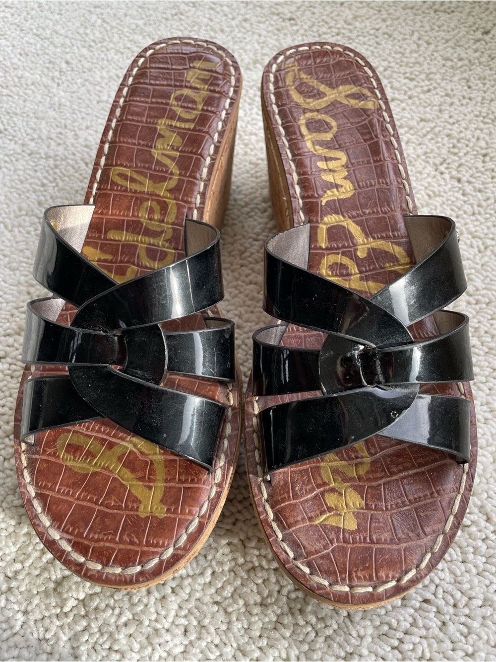 Sam Edelman Black Patent Raynere Platform Slide Size 9